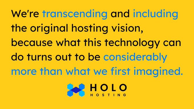 A yellow advertisement for HOLO Hosting with the text 'We're transcending and including the original hosting vision, because what this technology can do turns out to be considerably more than what we first imagined.'