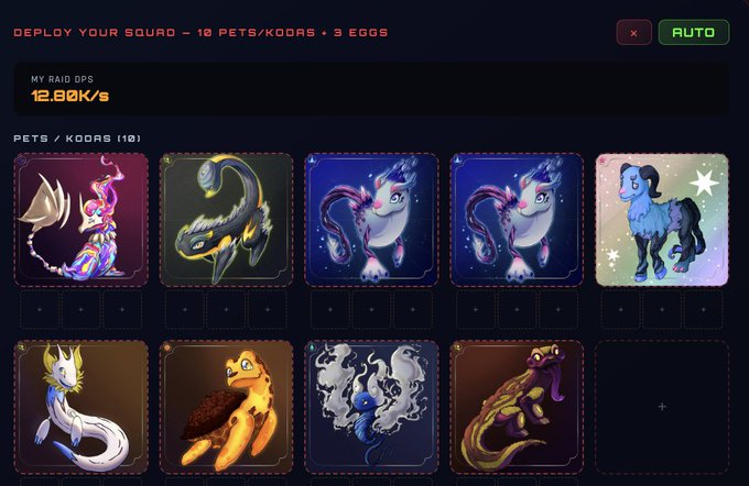 The image shows a computer screen displaying a list of different animal characters, including a dragon, unicorn, fish, and turtle. The text "Deployed my OtherEggs squad... Time to take down the raid boss ON APECHAIN" is present in the image as well. This suggests that the user might be preparing for an upcoming raid or battle involving these animals, possibly in a game or online platform where characters are used as avatars.

The screen also contains various other images of different animal characters, including a dragon and a unicorn. The presence of multiple animal characters indicates that this could be a game or platform with diverse character types for players to choose from during gameplay.