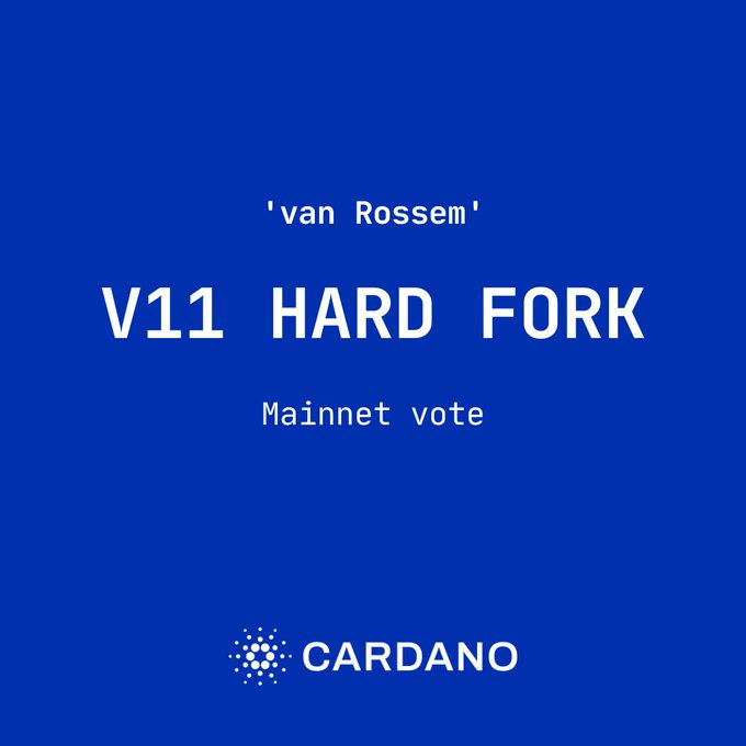 The image features a blue background with white text that reads "Van Rossem' 'V11 Hard Fork Mainnet vote". The main focus of the image is the title, which provides information about the content of the post.