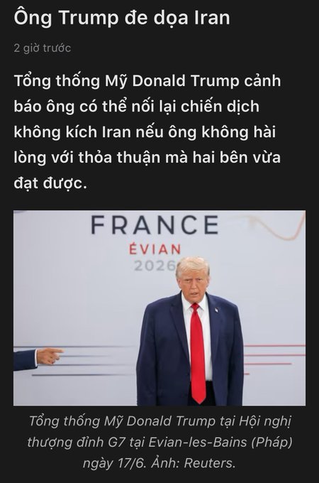 The image shows a news article about Donald Trump, with a photo of him standing next to a white wall. The text in the image includes information about Trump's visit to Iran and his speech at the rally.