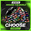 The image features a poster with a black background, green border, and various colorful sneakers scattered across it. The text "CHOOSE CAREFULLY" is written below the image, which suggests that the choice of footwear should be made cautiously.