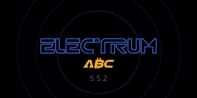A digital screen displays the blue logo "ELECTRUM" above an orange "ABC" Bitcoin logo and the version number "5.5.2" against a black background.