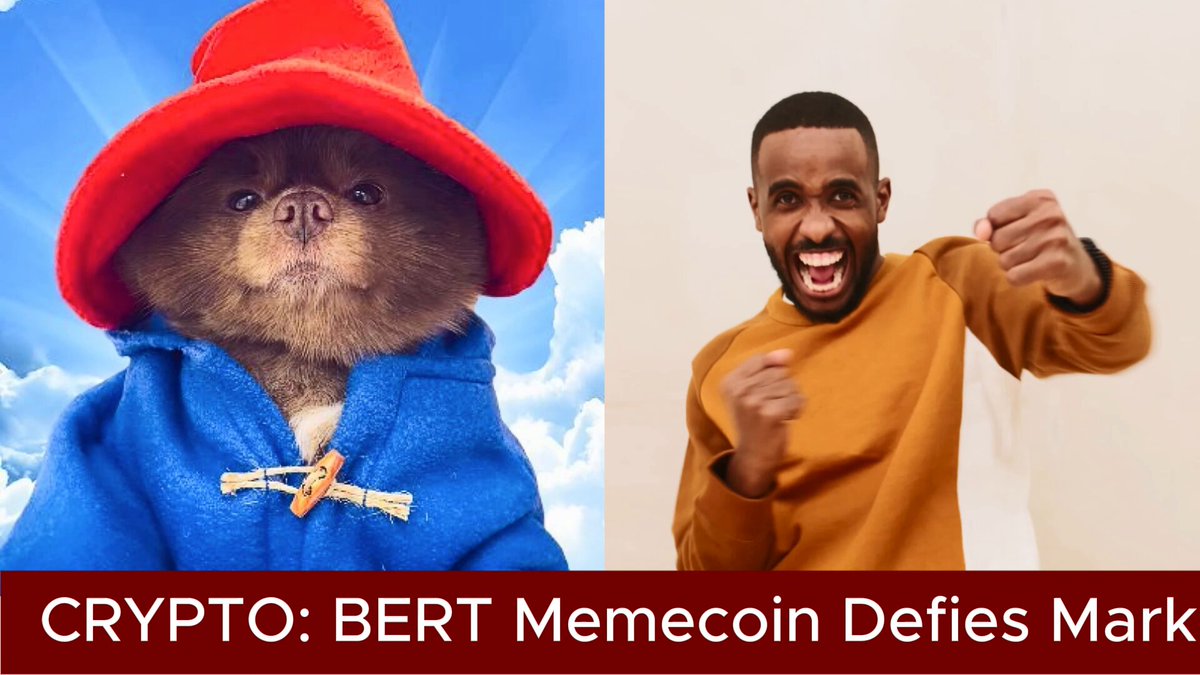 The image features two mannequins posing, one wearing a blue jacket with a red hat while the other wears an orange sweatshirt and is seen smiling. There are also text overlays related to the cryptocurrency BERT market slumps, which was mentioned in the caption above this image. The overlay suggests that Bert Memecoin Defies Market Slump has been outperforming much of the crypto market during a broader downturn over the past week.