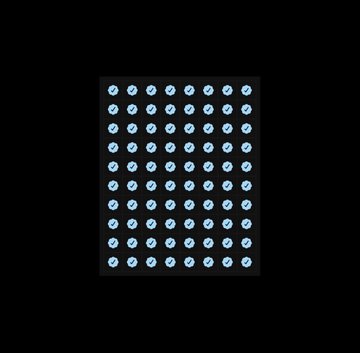 A grid of 100 identical blue compass-like icons arranged in a 10x10 pattern on a dark background, representing a generative or algorithmic digital artwork ("Art on Ethereum"). The repeating directional symbols evoke themes of navigation, orientation, or coordinated movement, fitting the blockchain-based NFT art aesthetic.