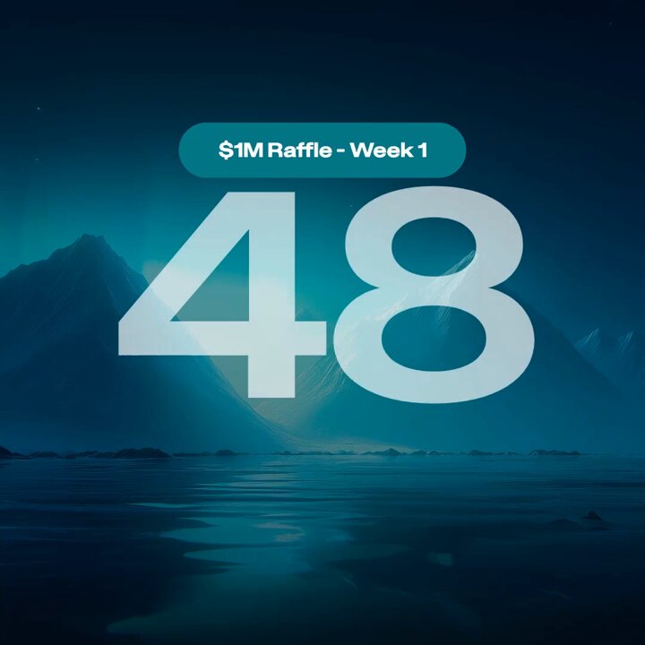 A large poster with a mountain backdrop and the text "47" printed below that says "48". The image appears to be of a contest or an event where tickets are being awarded for $100,000 to a select few who have won 100 winning tickets each. There is also some information about another contest starting the following week, which has an opening time from 11:59 PM (24 hours after) Sunday and closes on Monday at 12:00 AM (midnight). The poster highlights that only one ticket will win this contest due to its strict entry cutoff time of 48 hours after the previous week's contest.