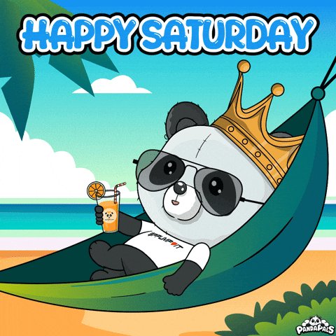 The image features a cartoon panda wearing sunglasses, holding an orange drink (possibly a juice box) while lounging in a hammock at the beach. The panda appears to be enjoying its time outdoors, possibly during the weekend when people tend to relax and have fun. The post is related to Quip network as it mentions "@quipnetwork" and "Quip", which are likely part of the panda's social media handles or a connection between Quip and the panda character.