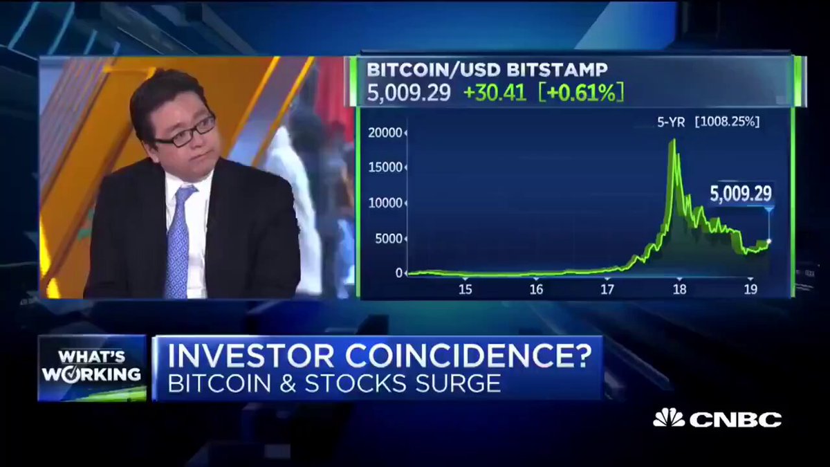 The image shows a television screen displaying a man wearing glasses, possibly from CNN, standing behind a computer monitor with a blue background that features information about Bitcoin prices. The man appears to be discussing the latest market trends or analyzing an investment report related to Bitcoin. The TV show's title includes the words "Investor's Confidence? What's Working?" and another text question "ETH will pull the same move here soon."