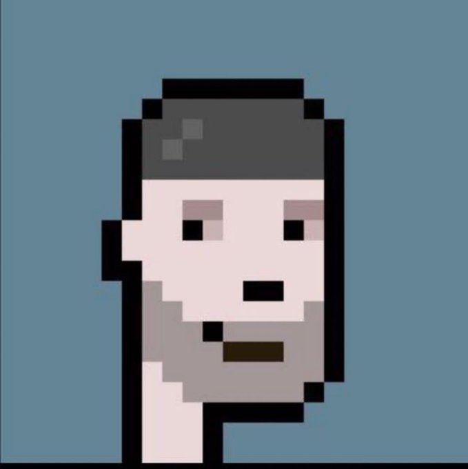 A pixel art portrait of a man with a gray beard and short hair on a blue background, complementing the casual "GM CT ENJOY YOUR SATURDAY" weekend greeting.