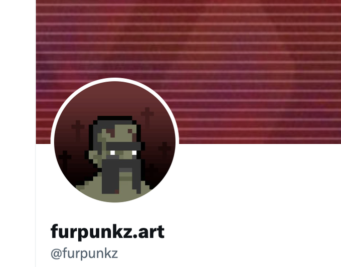 A profile banner for "furpunkz.art" (@furpunkz) featuring a pixel-art illustration of a zombie-like character against a red striped background with crosses, which the accompanying post uses to identify the account allegedly operating an illegitimate NFT collection that copied MintGo's branding and is linked to suspicious deposit addresses on Binance, Bitget, Gate, Bybit, and MEXC.