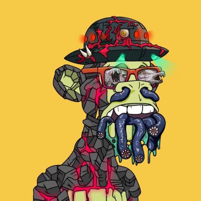 A cartoon character resembling a Cthulhu-like creature with tentacles, sunglasses, and a dark hat, set against a yellow background.