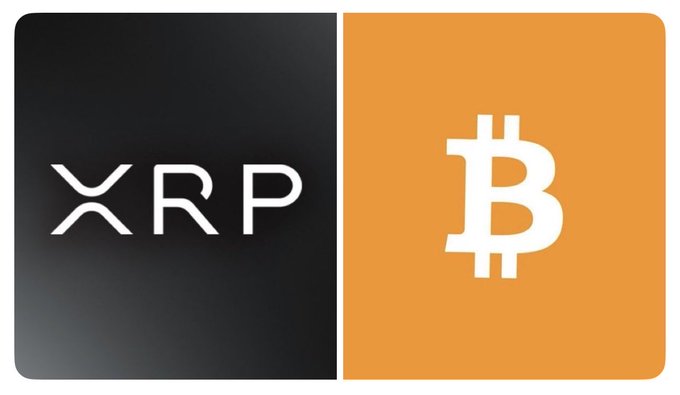 The image displays the logos of XRP (on a dark background) and Bitcoin (BTC, on an orange background) side by side. This visually represents the post's claim that XRP and BTC are being positioned as "collateral cryptos" for home and car loans, highlighting the two cryptocurrencies mentioned as the ones banks have reportedly selected.