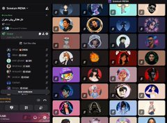 A Discord server interface displays the 'Connor 49224' server with a left sidebar of channels and a main area filled with a grid of various circular server icons.