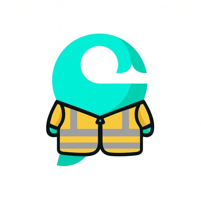 A flat-design illustration features a teal swirl character wearing a yellow jacket with reflective silver stripes, set against a white background.