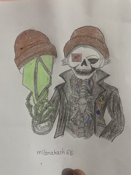 A colored pencil fan art depicting two pirate-styled characters—one with a green cactus head and another as a skull wearing a suit—both sporting brown hats, signed "rrilondakath 25," meant to creatively represent bullish enthusiasm for the Robinhood ("RobinWifHat") meme coin project.