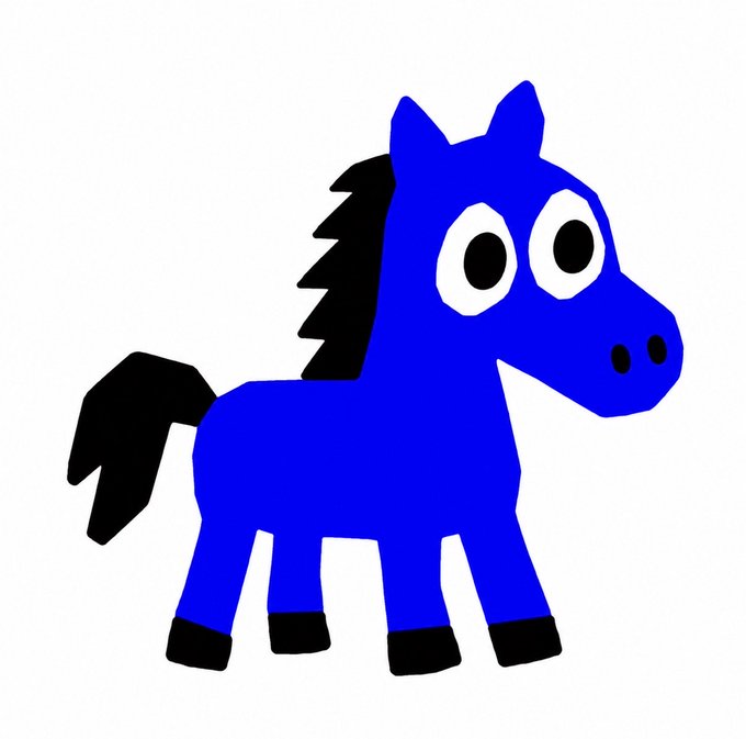 A simple, cartoon-style drawing of a blue horse with black mane, tail, and hooves, featuring large expressive eyes. The image appears unrelated to the accompanying text about Base blockchain and crypto infrastructure, suggesting the poster may have accidentally uploaded a random illustration alongside their commentary.