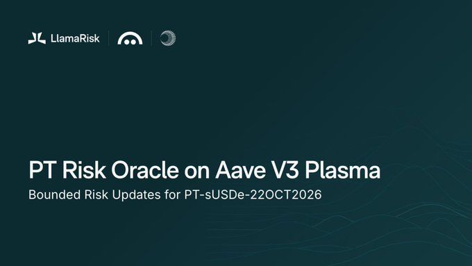 A dark blue graphic titled 'PT Risk Oracle on Aave V3 Plasma' with subtitle 'Bounded Risk Updates for PT-sUSDe-22OCT2026' and the LlamaRisk logo.