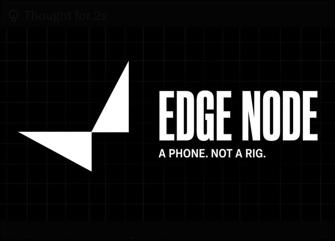 A logo for "EDGE NODE" with the tagline "A PHONE. NOT A RIG." displayed in white on a black background with grid lines.