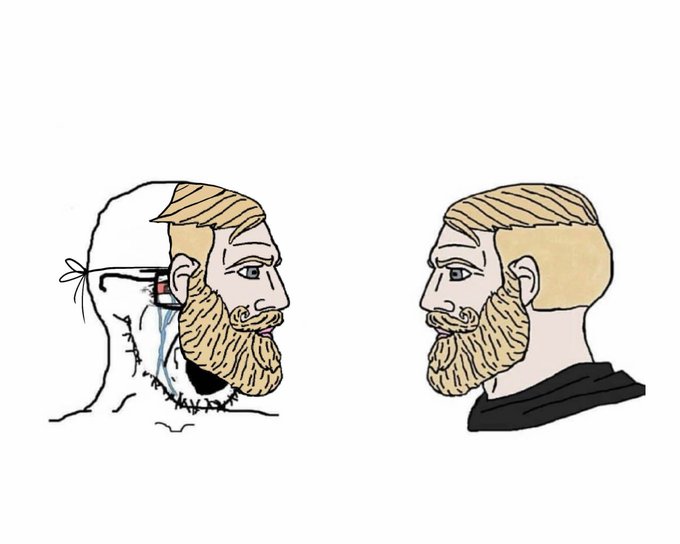 Two cartoon-style drawings of the same bearded, blonde man: on the left, he appears injured with a bandaged head and tears, while on the right, he looks healthy and unharmed.