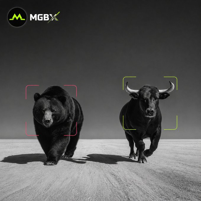 A black bear and a bull are featured in this image, representing the "bear" and "bull" markets respectively, with the MGBX logo in the top left. This visually embodies the post's theme of navigating market cycles.