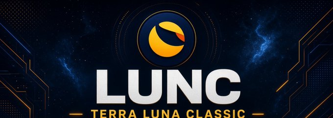 A dark futuristic banner displays a circular yellow-and-blue logo above the large text “LUNC” and “TERRA LUNA CLASSIC.”