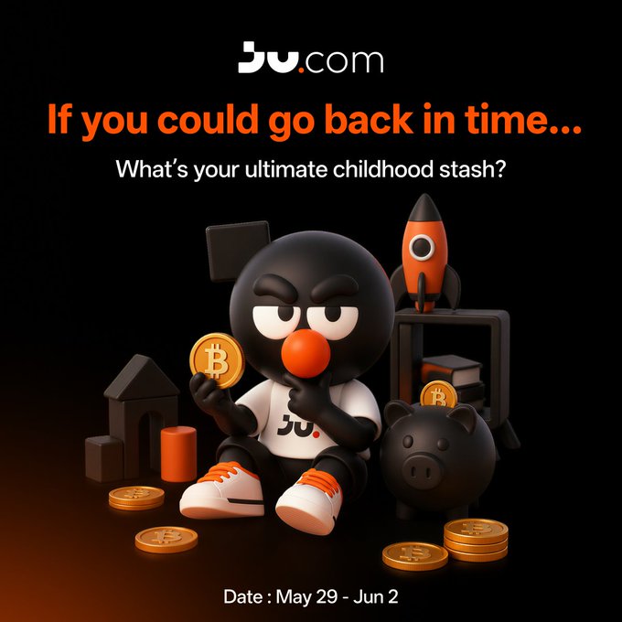 The image features a cartoon character holding a gold coin, with an orange rocket ship behind them. The text above the image reads "If you could go back in time... What's your ultimate childhood stash?" This suggests that the image might be related to a children's event or campaign promoting saving money for future goals. 
The post also includes details about the date and time of the special event, which is scheduled for May 29th, June 2nd.