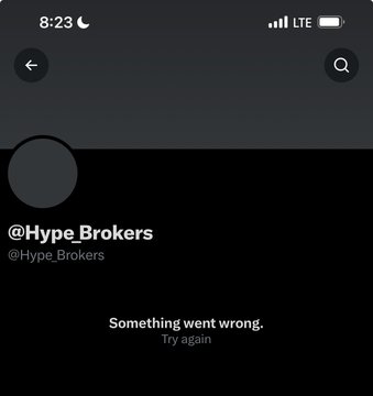 A mobile screenshot shows a Twitter profile for "@Hype_Brokers" displaying an error message "Something went wrong. Try again." The image illustrates the post's claim about a scam cryptocurrency project called "Hype Brokers," visually reinforcing the idea that the service has already failed or disappeared within the short timeframe mentioned.