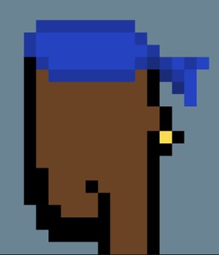 The image features a cartoon-style portrait of a person wearing a blue bandana, with their face turned towards the camera. The background appears to be a light blue color. The caption below the image reads "GM Throwback Thursday Looking back at CryptoPunks projects like @saveartspace which was the first organic grassroots movement to showcase CryptoPunks on billboards thanks to the great @justinaversano #derivative #CryptoPunks #Pixel #Art #throwbacks".