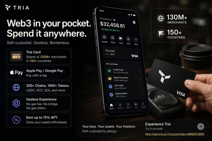xtria app displays a black phone with a wallet and credit card, accompanied by text promoting the app's features.