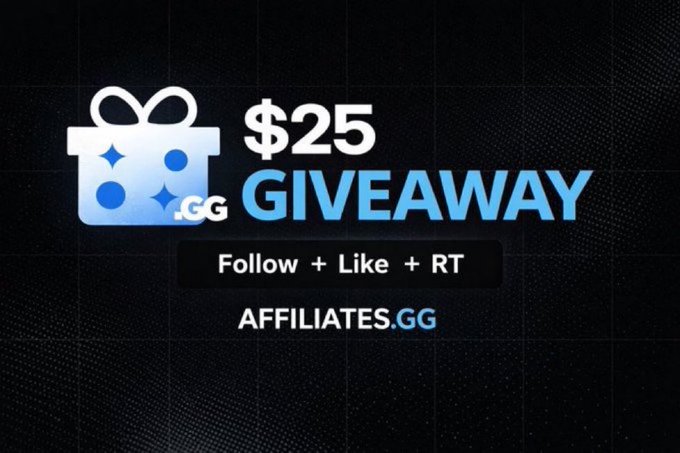 A promotional graphic for a **$25 Stake Tip giveaway** from **@affiliatesgg**, asking followers to **follow, like, retweet, and tag a friend** for a chance to win, with the winner drawn in 48 hours.