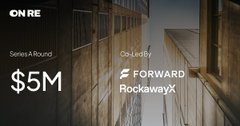 The image displays a promotional graphic for Onre, featuring a cityscape backdrop with key highlights: "$5M" funding, a Series A round, and backing by "Co-Led By" Ciphery and RockawayX. It visually supports the post's announcement of Onre entering the Top 19 Global Asset Managers based on RWA asset value, alongside details about their airdrop campaign.
