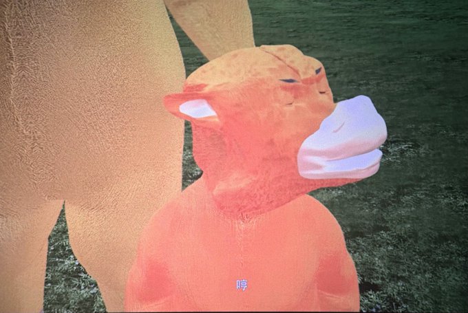 The image shows a meme-style depiction of a camel with a distorted, human-like face, photoshopped in an orange/salmon hue. The Chinese character "哼" (meaning "hmph" or expressing displeasure) is visible on its chest, which ties into the post's reference to "Niu Lai" — a play on words suggesting animal-themed cryptocurrencies to invest in.