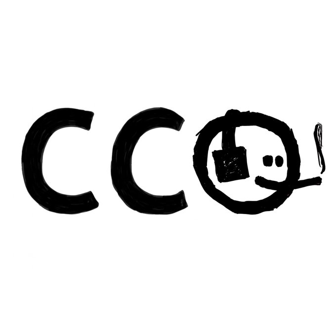 A hand-drawn black sketch of the letters 'CCO' with a small smiley face inside the 'O'.
