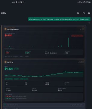 A screenshot of a mobile app interface displaying cryptocurrency portfolio information, including positions in "XANA" and "AXEL," with chat elements and financial data charts.