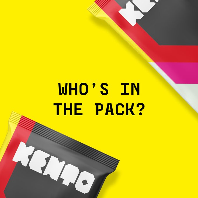A yellow advertisement for KENPO with text "WHO'S IN THE PACK?" featuring black and red product packaging.