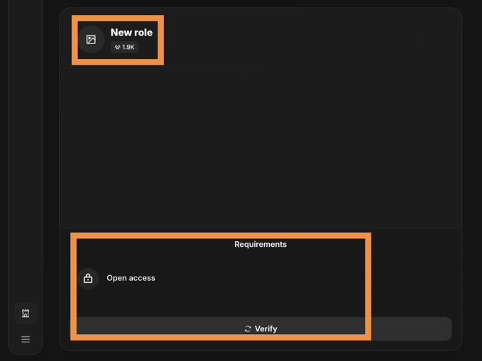 In this image, there are two buttons located at different points within a window with a dark background. One button, positioned closer to the top of the screen, has a title that reads "New Role", while another button, located towards the bottom right corner, displays an icon for a lock and key. The window appears to be related to online gaming or some sort of online community, possibly discussing new roles within a specific group. It is worth noting that this image does not contain any text, so its meaning or context remains unclear without additional information.