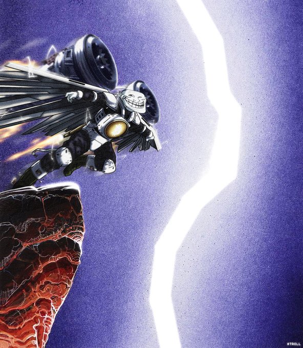The image features a robot flying through the air, surrounded by a purple sky that has a white lightning bolt streaking across it. The robot appears to be powered by a jet engine, giving it an impressive appearance as it soars above a rocky cliff or mountain top. The caption of the post reads "Ready to fly again !!! Send ATH +1 It's time to revive trend again Alive with trashes and need some more fun." This message seems to be related to the robot flying in the image, suggesting that the post is promoting an event or activity involving the robot.
