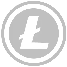 Gray Litecoin (LTC) logo featuring the stylized 'L' symbol encircled by a ring on a white background.