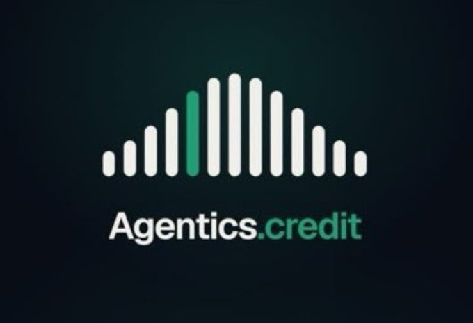 A logo for 'Agentics.credit' displayed as white and green vertical bars resembling a sound wave or equalizer on a dark background.
