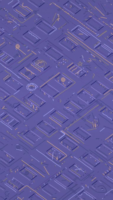 The image features a purple grid-like pattern that appears to be made of small squares or rectangles. The pattern has a unique design with yellow lines running through some of the squares, giving it an interesting visual effect. The background color of the image is purple, which complements the overall theme and adds depth to the scene. 

The caption of the image includes information about a post written by @IWannabeeNFT, which seems to be related to the pattern or the concept behind it. There are also other posts in the image that discuss spirals and time, further emphasizing the connection between the purple grid-like pattern and these themes.