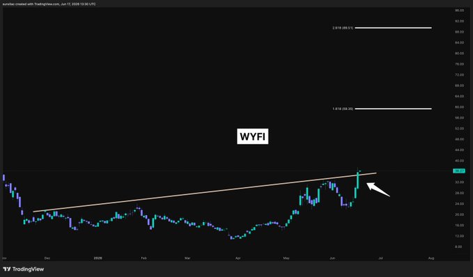 The image shows a computer screen displaying a black and white graph of some type, possibly a stock chart or trend analysis, set against a black background with the text "WYFI" displayed prominently above the graph.