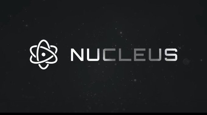 A black screen displaying the Nucleus logo—a stylized atom icon next to the metallic silver "NUCLEUS" text—reinforces the post's theme of building verifiable, long-term onchain reputation rather than relying on single forms or moments.