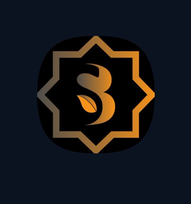 The image displays a sleek black app icon featuring an eight-pointed star outlined in gold, with a stylized letter "S" and a leaf motif at its center, set against a dark navy background. This icon visually represents the Sidra Chain (SDA) brand referenced in the post, symbolizing growth and innovation through its leaf element, which ties to the message of a new chapter unfolding in blockchain technology.