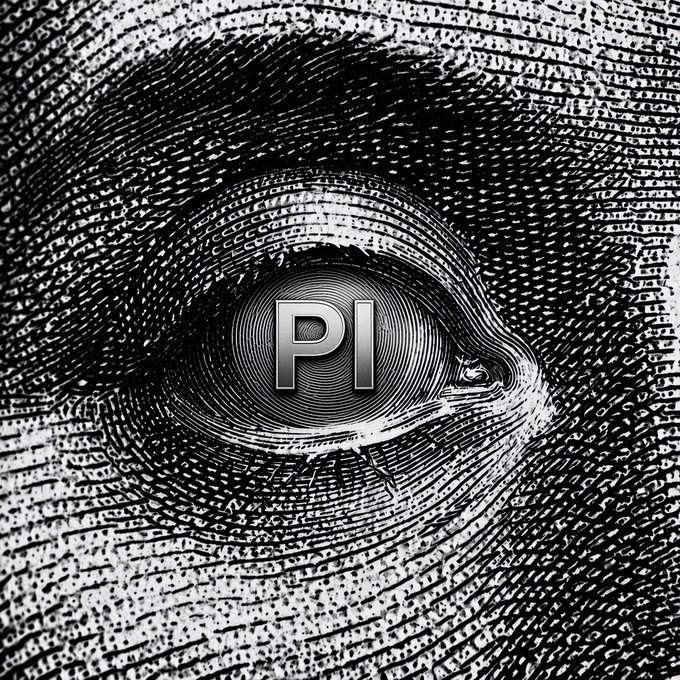 A black and white artistic image showing concentric fingerprint-like patterns with the letters 'PI' prominently displayed in the center.