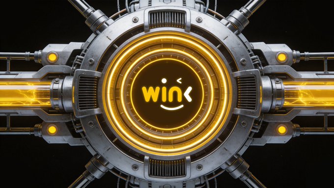 A futuristic metallic portal featuring glowing yellow accents displays the word "wink" with a smiley face design at its center, symbolizing blockchain connectivity. The image visually represents the concept of oracle infrastructure bridging on-chain blockchain data with off-chain market price information.