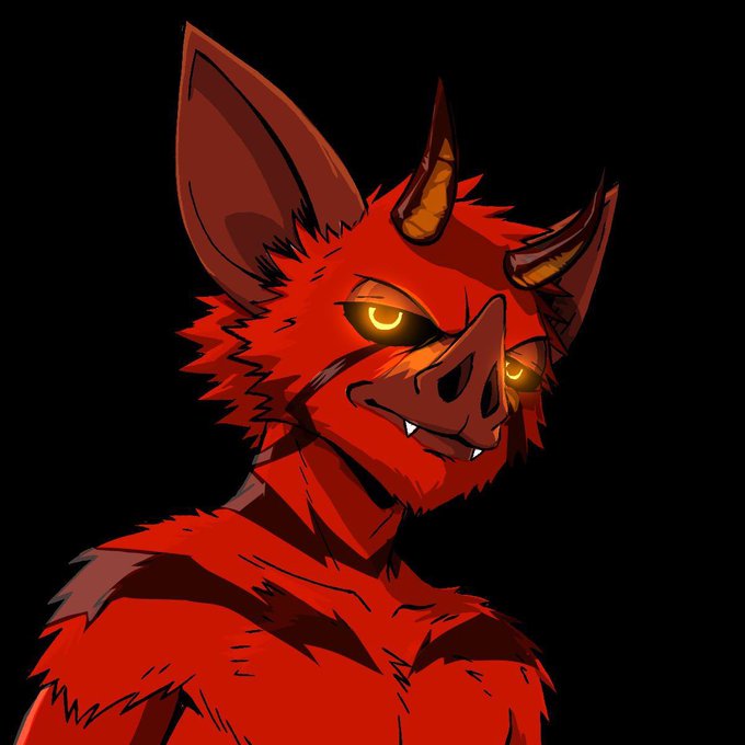 A fierce red demon-like creature with glowing yellow eyes, pointed ears, small horns, and sharp fangs is shown against a black background, matching the edgy "$hoodrat" profile picture style being promoted. The menacing, stylized illustration fits the aesthetic of a sought-after avatar that would appeal to collectors in the NFT/PFP market.