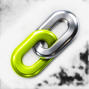A 3D rendered graphic shows two interlocking chain links, one metallic silver and the other bright green, on a white textured background.
