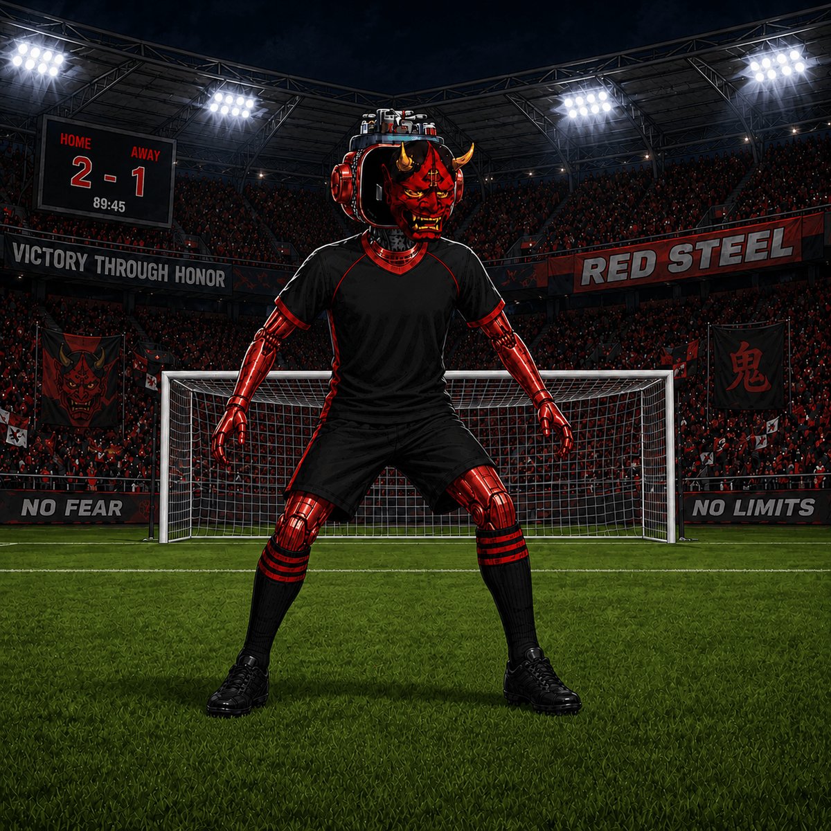 The image features a man dressed as a robot or a character with horns and red skin, standing on a soccer field wearing black shorts and red socks. The background of the image shows a stadium filled with people watching a game, indicating that this is likely an event taking place in front of a large crowd.

The caption to the image reads: "GM $SUI fam and #Crypto frens You don' t become strong when everything is easy, but when you persevere despite everything". This phrase seems to be related to the man's character or the robot-like appearance he has chosen for his costume. The caption could also be interpreted as a motivational message encouraging people to persevere through difficult situations and challenges in life.