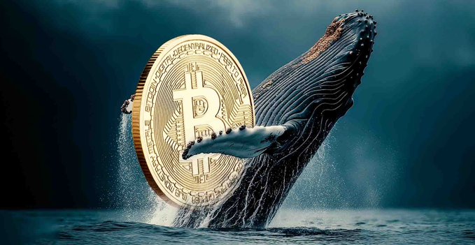 A massive humpback whale breaches the ocean surface alongside a giant gold Bitcoin coin, symbolizing a long-dormant crypto whale awakening after 7 years to move 2,931 $BTC (~$188M), originally accumulated at ~$6,500 and now worth nearly 10x more.