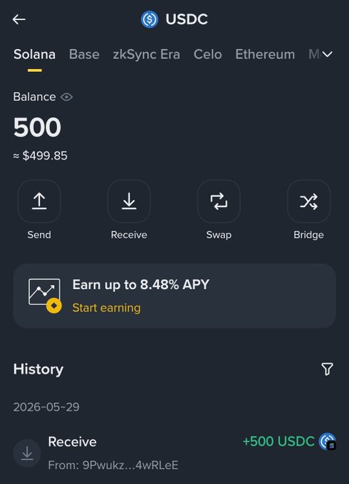 The image shows a phone screen displaying a message from a cryptocurrency exchange called @bulktrade. The message reads "500 USDC landed smoothly. No excuses, no delays, just pure execution." This indicates that the exchange has successfully processed a transaction of 500 USDC and is now ready to receive its reward. The post also mentions that bulk trade is building confidence in the market and delivering consistent results. It emphasizes the importance of trust in this space and highlights how @bulktrade is leading the way by consistently delivering on their promises.