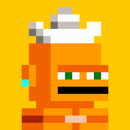 A pixel art character resembling an orange blob or robot with green eyes, a wide black mouth, and a white hat against a bright yellow background, serving as the PFP (profile picture) for an upcoming free mint announcement on September 3rd.
